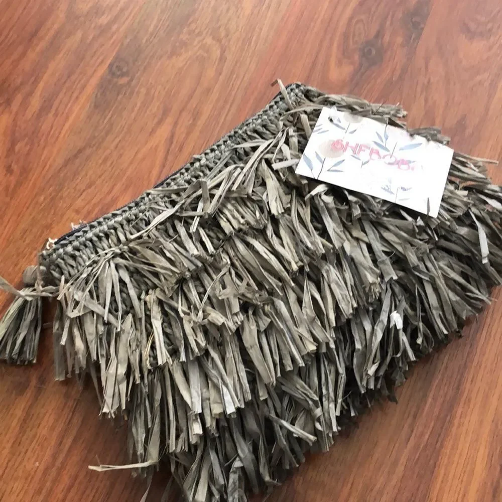 NWT She Bobo Madagascar raffia clutch.